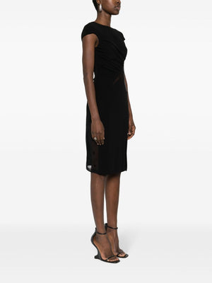 Black Crepe Dress with Tulle Inserts and Front Slit Hem