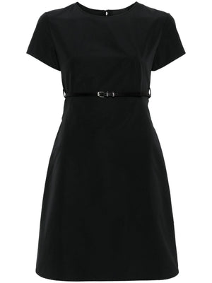 GIVENCHY Black Cotton Blend Mini Dress with Flared Skirt and Adjustable Belt for Women