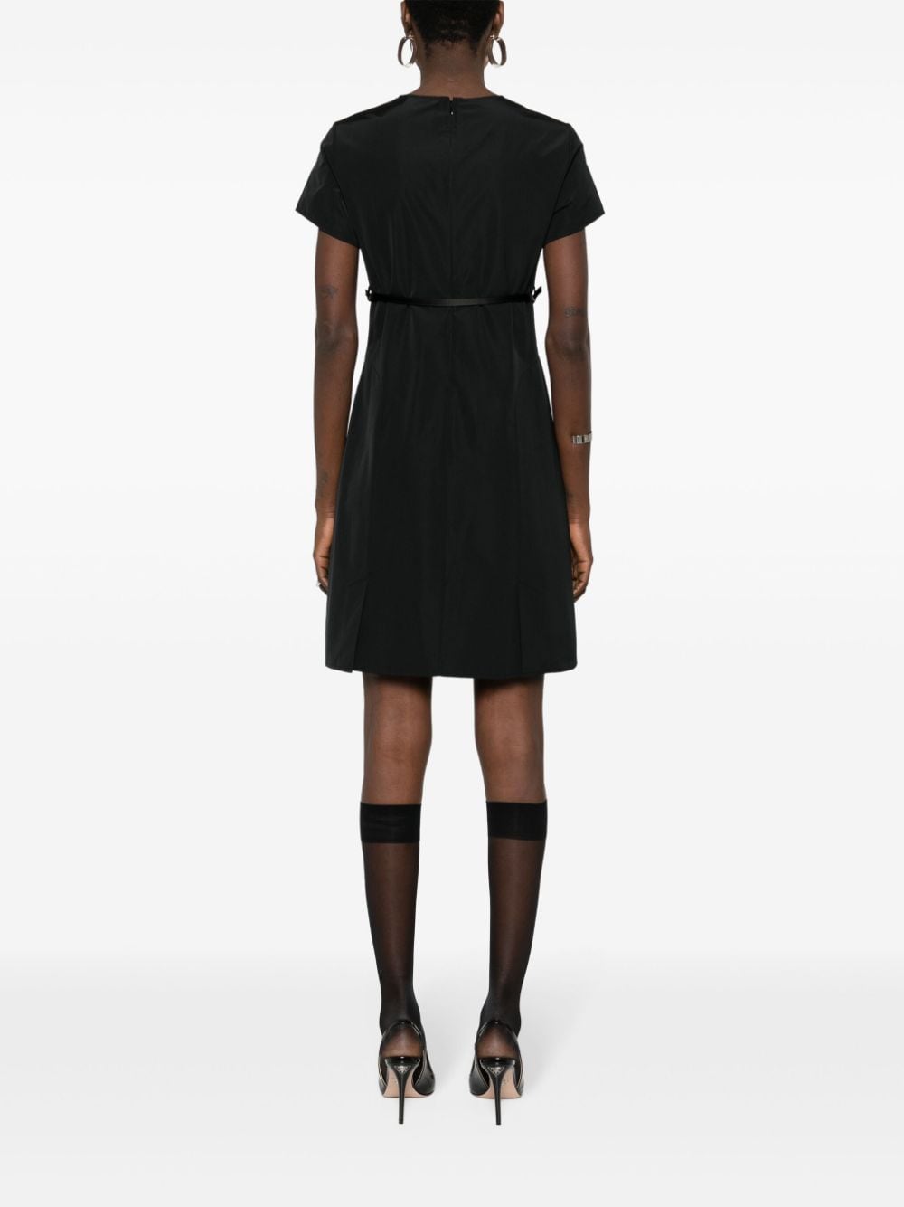 GIVENCHY Black Cotton Blend Mini Dress with Flared Skirt and Adjustable Belt for Women