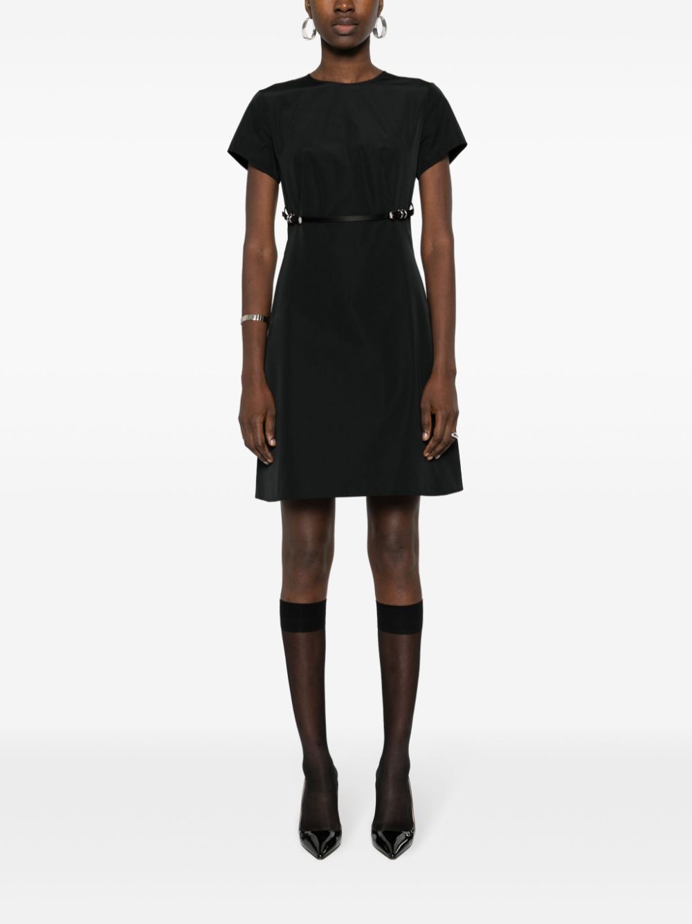 GIVENCHY Black Cotton Blend Mini Dress with Flared Skirt and Adjustable Belt for Women