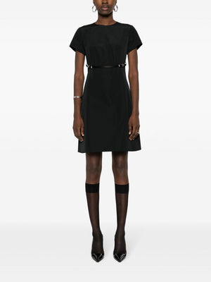 GIVENCHY Black Cotton Blend Mini Dress with Flared Skirt and Adjustable Belt for Women