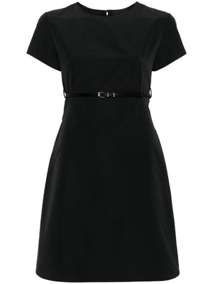 فستان قصير أسود من خليط القطن بتنورة واسعة وحزام قابل للتعديل للنساء