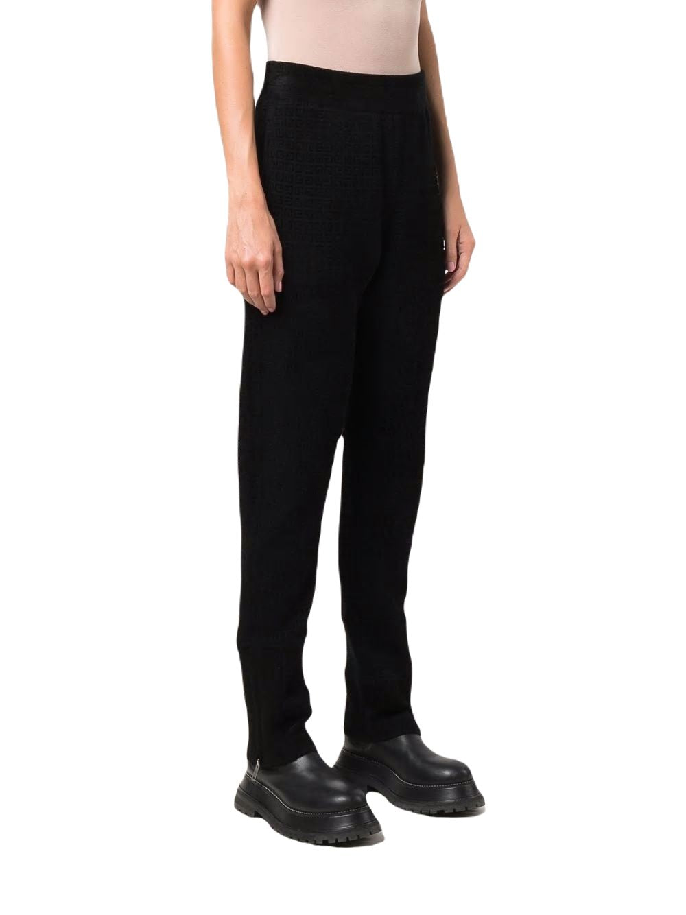 Monogram Print Tapered Trousers - Women's Black High Waist Cotton Blend Pants