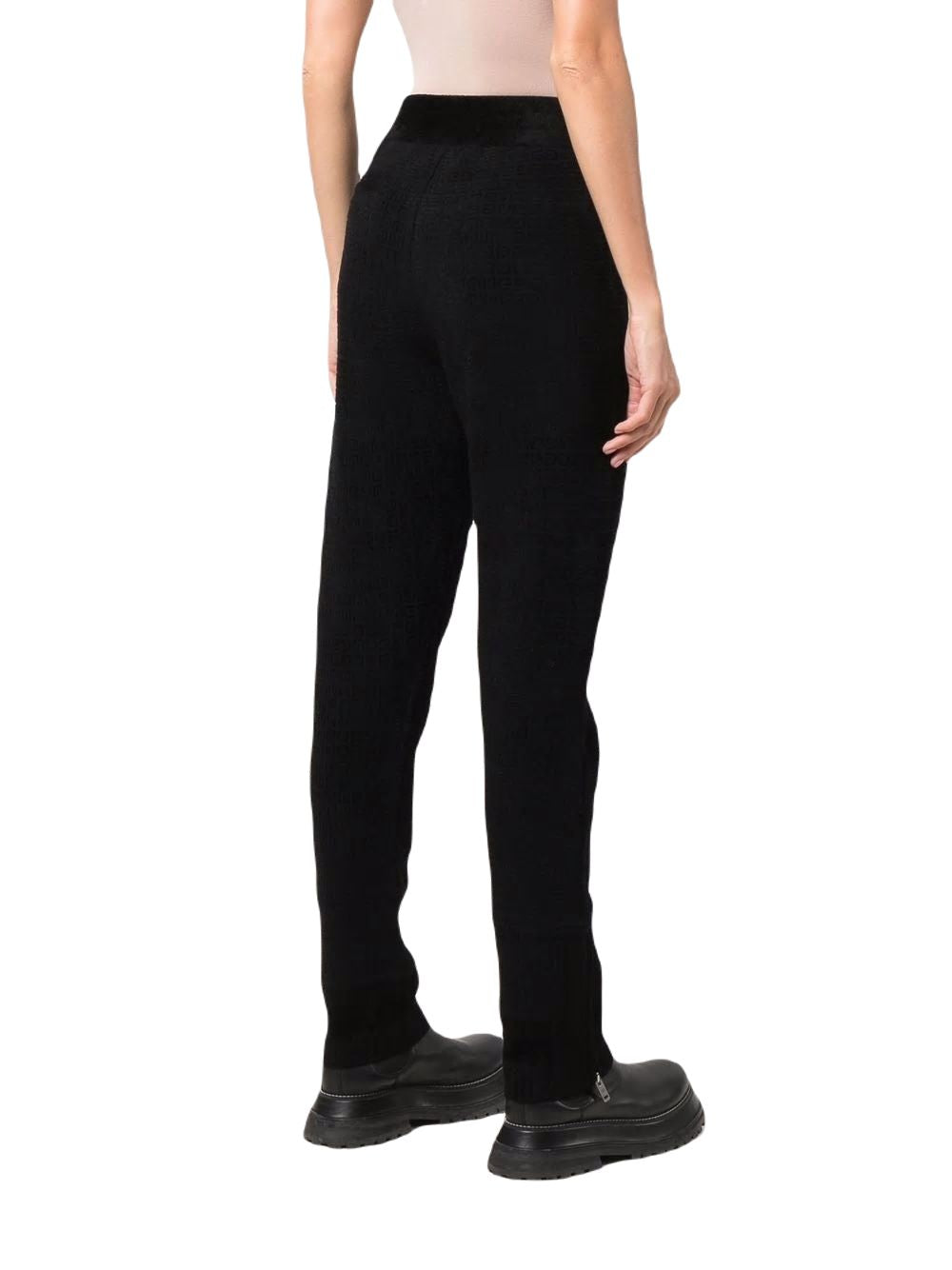 Monogram Print Tapered Trousers - Women's Black High Waist Cotton Blend Pants