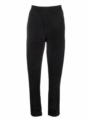 GIVENCHY Monogram Print Tapered Trousers - Black Cotton Blend High Waist Women's Pants