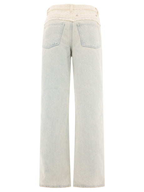 GIVENCHY Oversized High-Rise Straight Cut Denim-Tweed Jeans with Iconic 4G Embellishment
