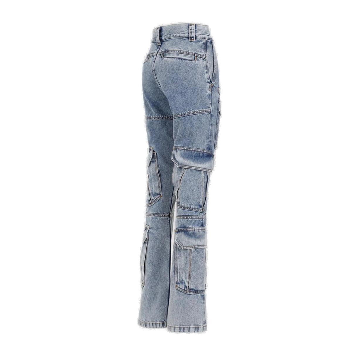 女士SS24藍色牛仔高腰托腹裝飾貨物口袋褲貼合體型