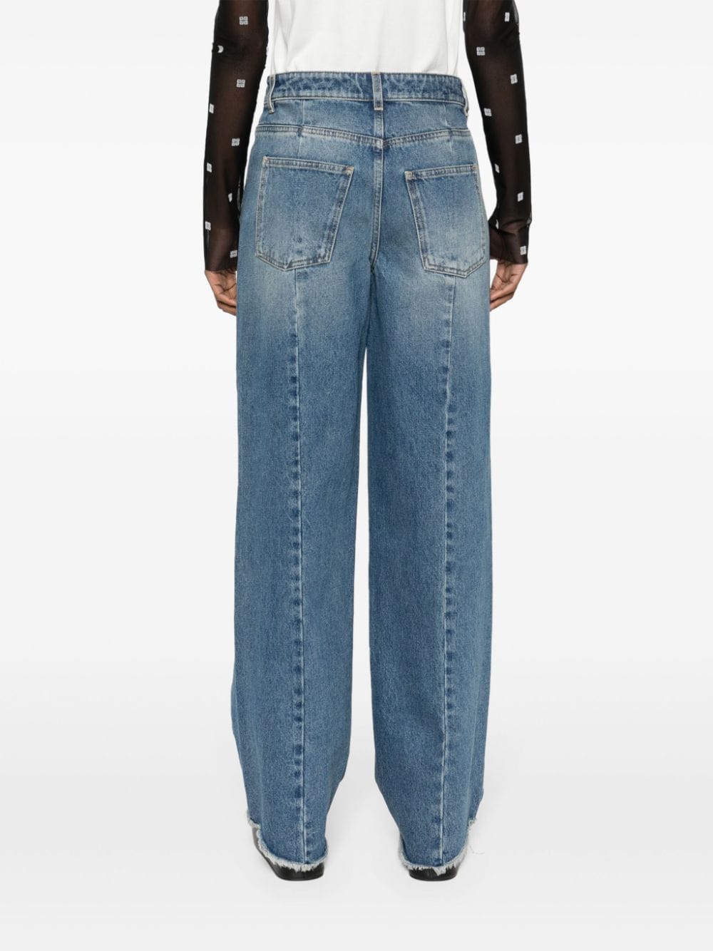 GIVENCHY Medium Blue Washed Denim Jeans with Zip and Gusset Fastening and Metal Logo Plaque