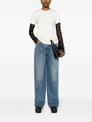 GIVENCHY Medium Blue Washed Denim Jeans with Zip and Gusset Fastening and Metal Logo Plaque