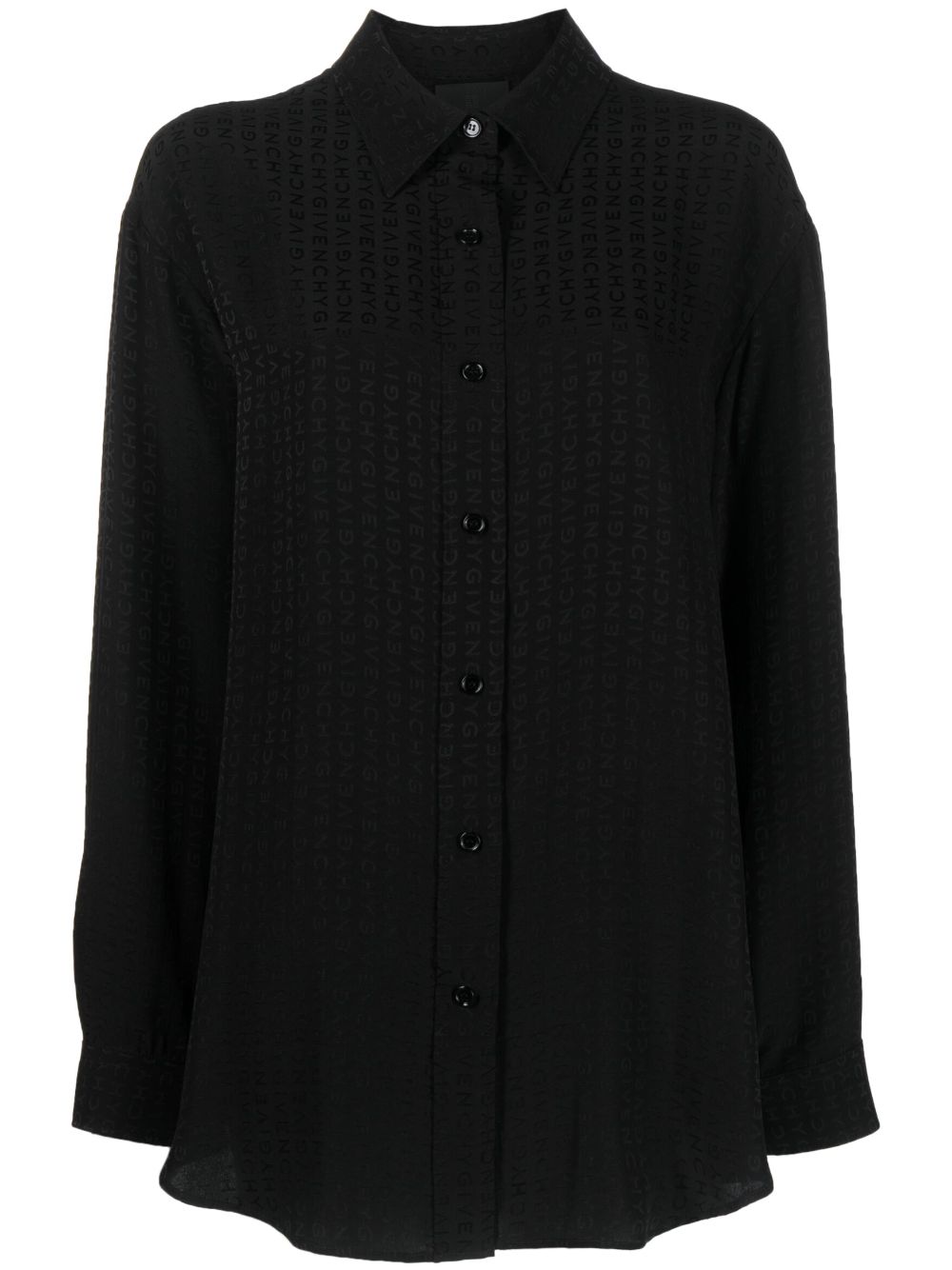 GIVENCHY Black Oversized Silk Shirt with Allover Logo Print for Women