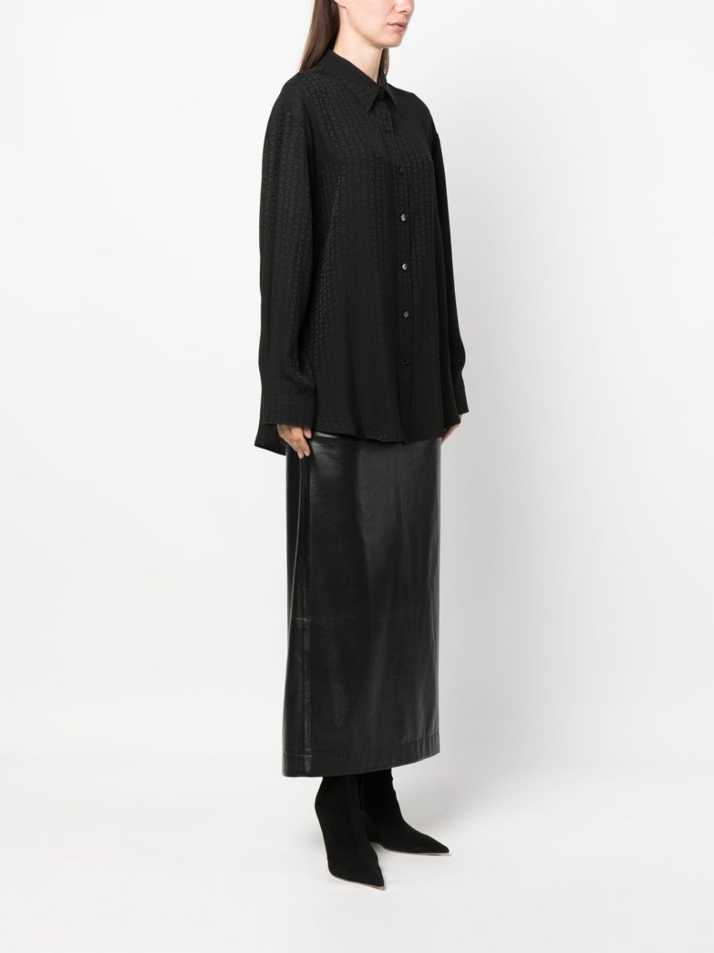 GIVENCHY Black Oversized Silk Shirt with Allover Logo Print for Women