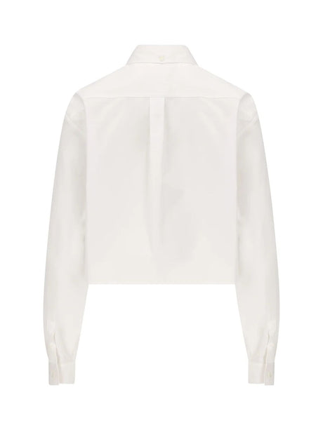 قميص أبيض قصير مصنوع من القطن بياقة زر للنساء