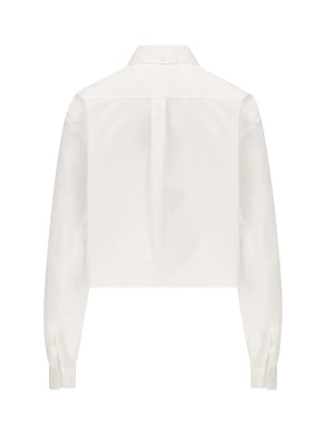 Cropped-Length Cotton Shirt with Button-Down Collar and Front Pocket