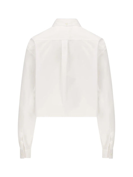 Cropped-Length Cotton Shirt with Button-Down Collar and Front Pocket