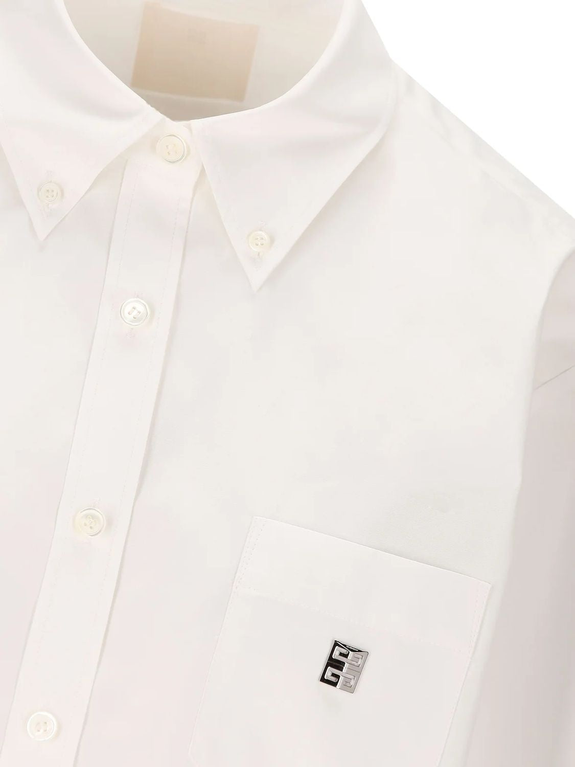 纯棉短款衬衫，点扣领和前袋