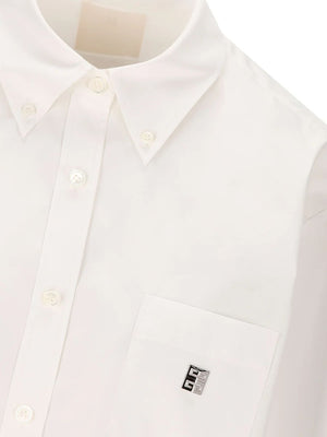 Cropped-Length Cotton Shirt with Button-Down Collar and Front Pocket