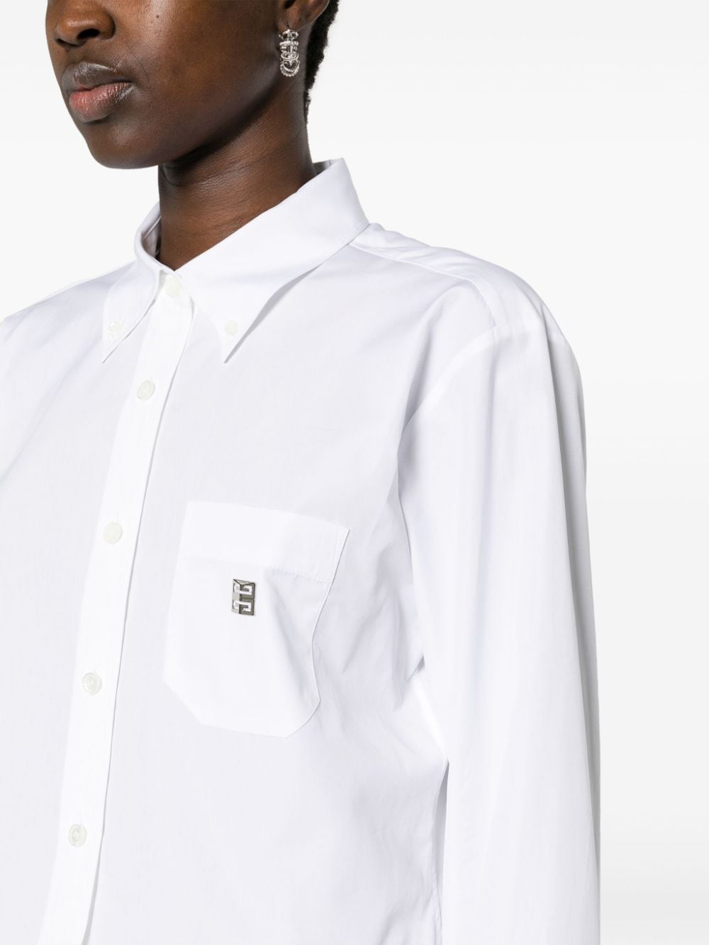 GIVENCHY White Cropped Button-Down Collar Cotton Shirt for Women