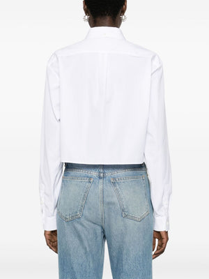 Cropped-Length Cotton Shirt with Button-Down Collar and Front Pocket