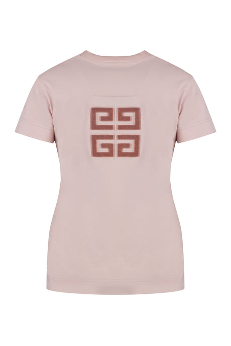 粉色棉質格紋圓領女士T恤