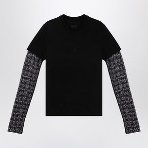 GIVENCHY Elegant Overlapping Black Lace T-Shirt