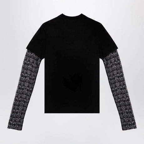 GIVENCHY Elegant Overlapping Black Lace T-Shirt