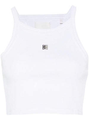 GIVENCHY White Cotton Cropped Top with Silver-Tone Plaque Detailing