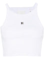 GIVENCHY White Cotton Cropped Top with Silver-Tone Plaque Detailing