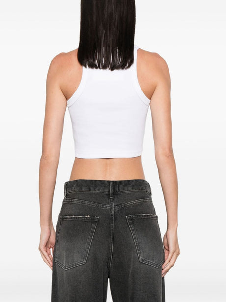 GIVENCHY White Cotton Cropped Top with Silver-Tone Plaque Detailing