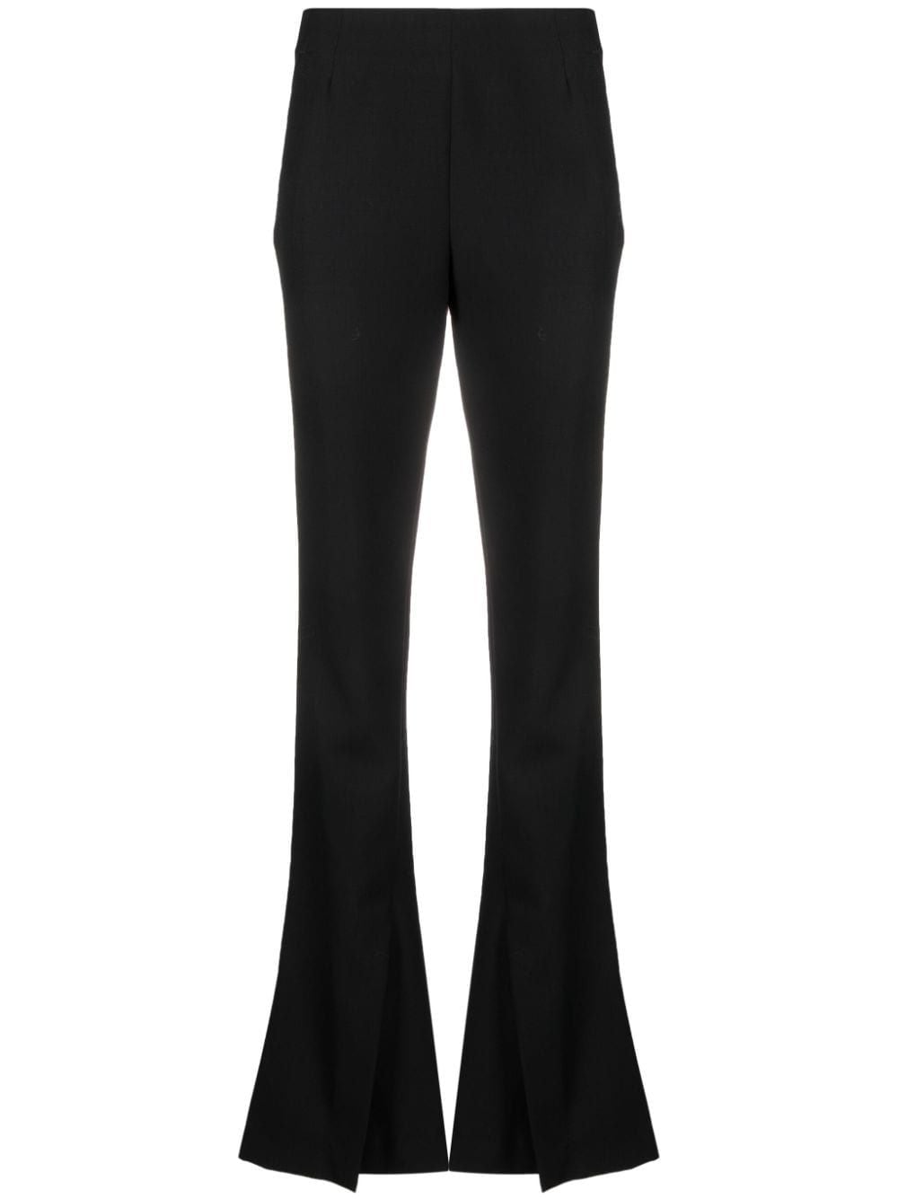 AMBUSH Black Wool Flared Trousers with Front Slit and Dart Detailing for Women