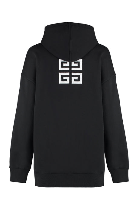 GIVENCHY Black Cotton Hoodie with Velvet Logo Intarsia and Ribbed Edges for Women - SS24