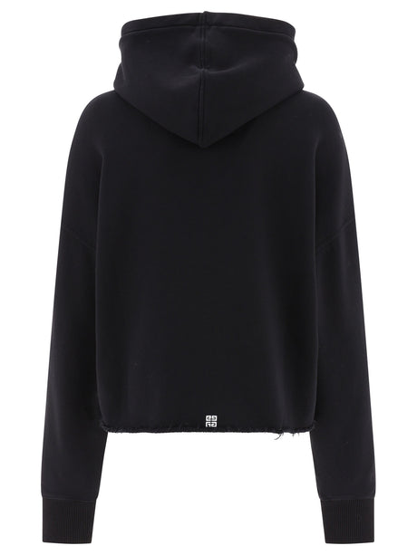 GIVENCHY Women's Black Cropped Hoodie - Signature Print Box Fit Sweatshirt