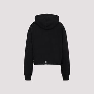 GIVENCHY Classic Black Cotton Cropped Hoodie with Logo Print for Women