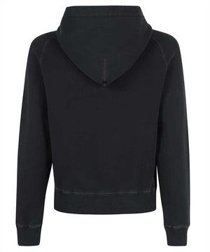リブカフスと裾のブラックウールフード付きセーター