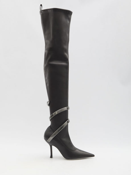 RENE CAOVILLA Juniper Cuissard Boots with Stiletto Heel and Dust Handbag