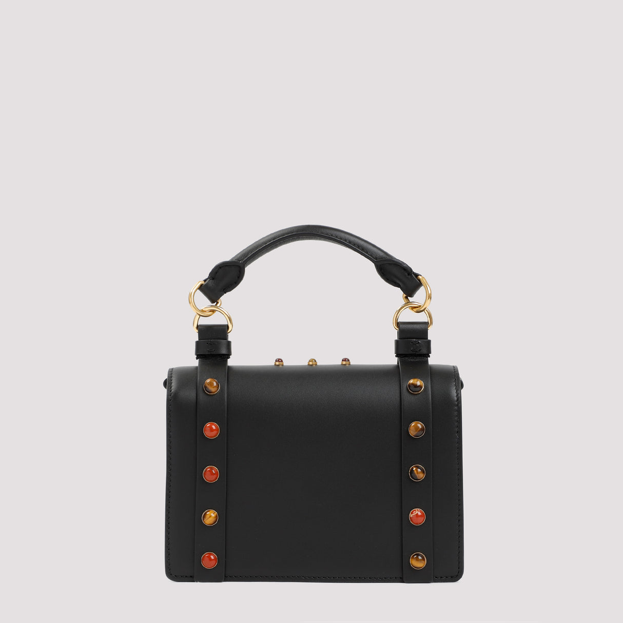 CHLOÉ Elegant Black Calf Leather Mini Flap Handbag with Brass Details - W:8" H:6" D:2.4"