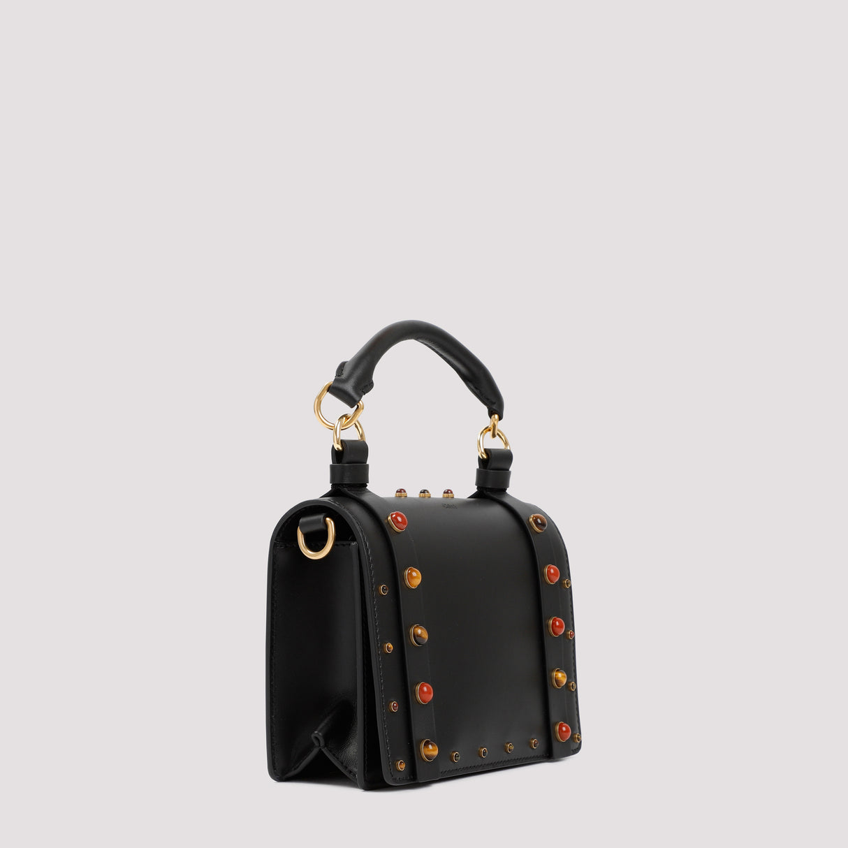 CHLOÉ Elegant Black Calf Leather Mini Flap Handbag with Brass Details - W:8" H:6" D:2.4"