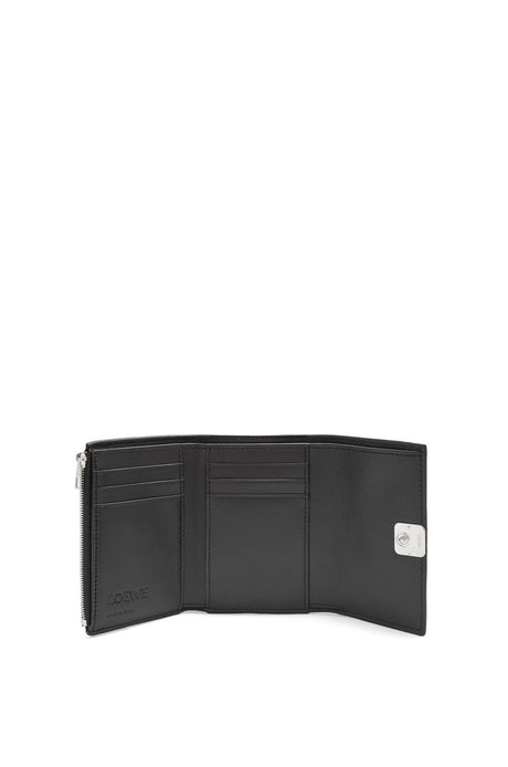 Black Grained Calfskin Vertical Wallet with Silver Anagram Closure