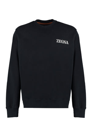 ZEGNA Black Cotton Crew-Neck Sweatshirt for Men | FW23