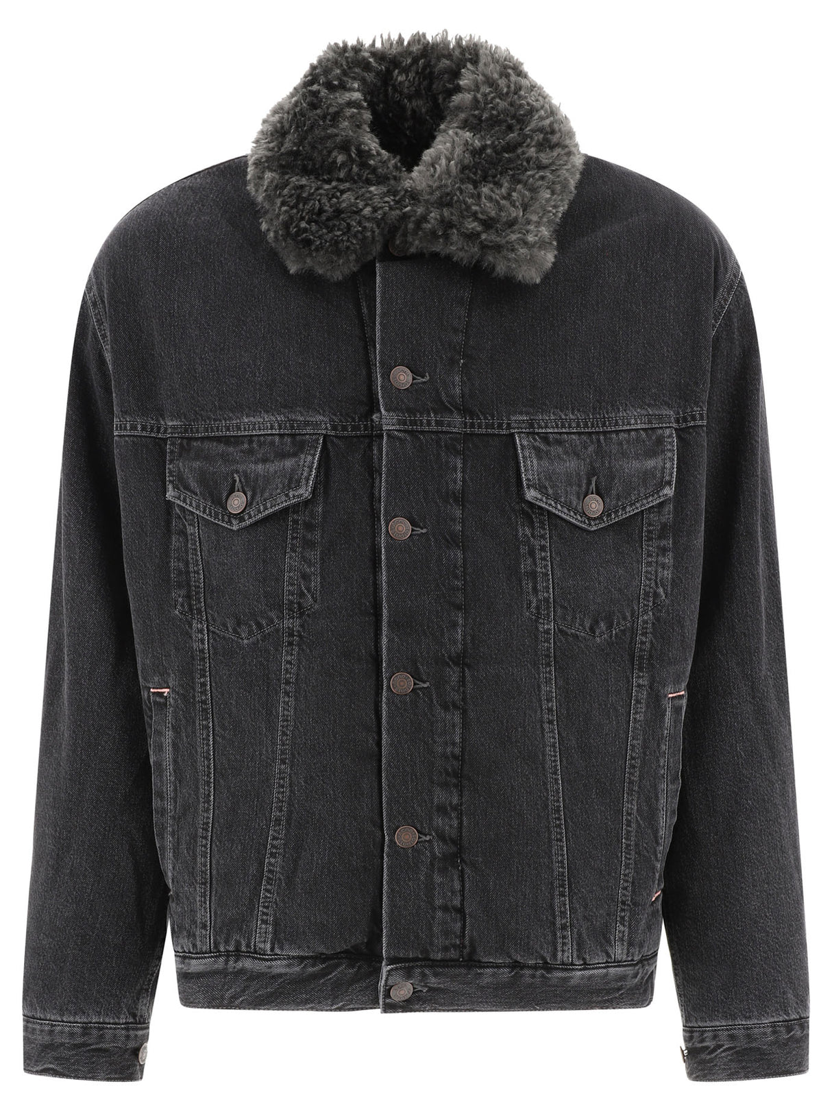 ACNE STUDIOS Chic Black Denim Jacket with Faux-Fur Collar