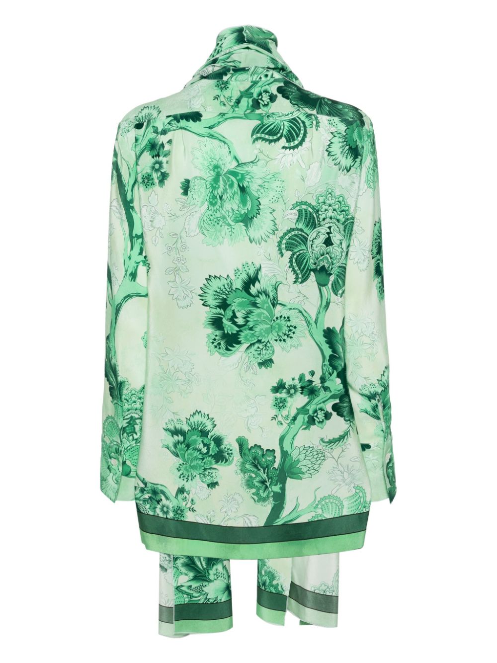قميص حريري بطبعة زهور للنساء - أخضر