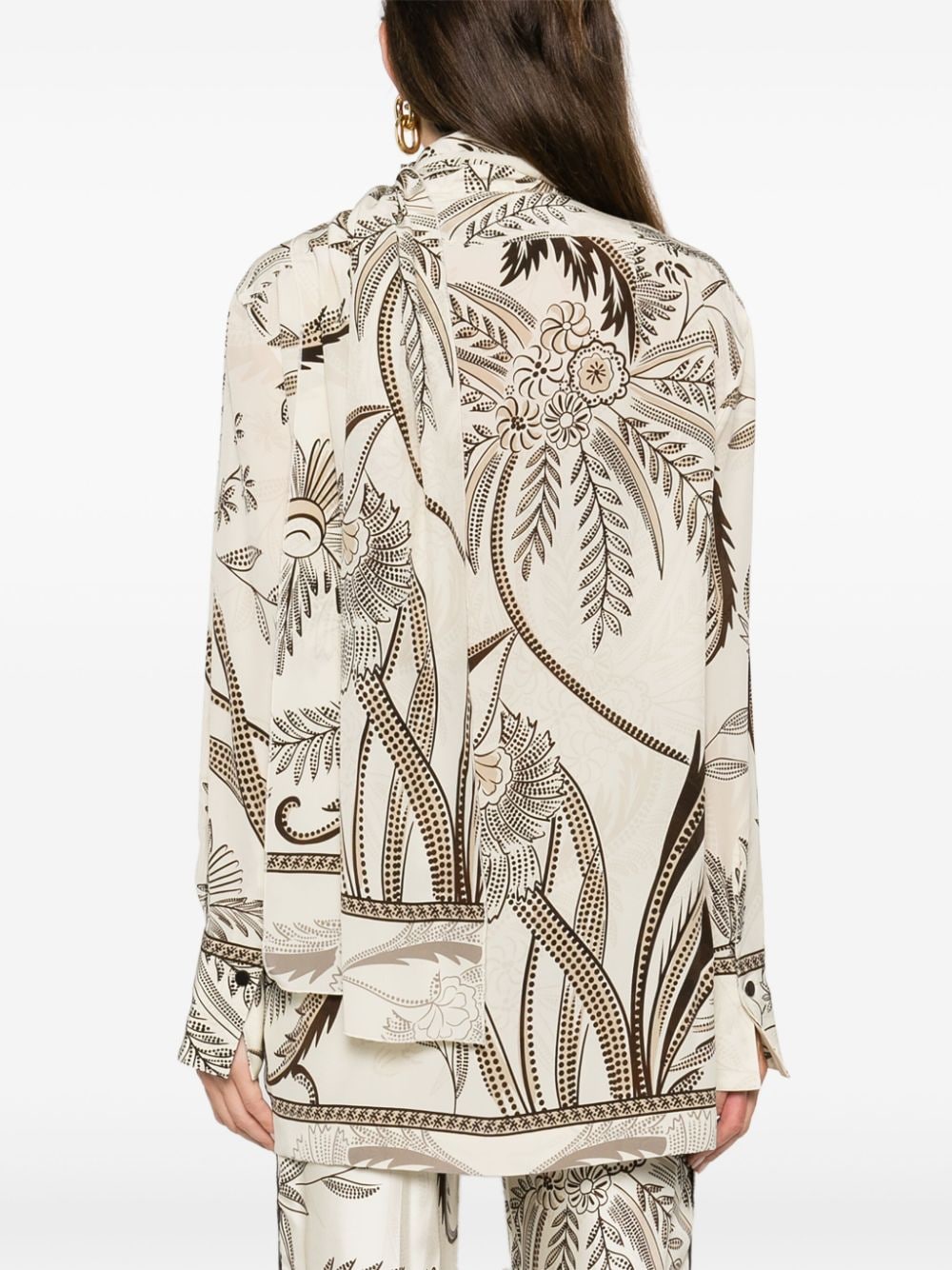 F.R.S FOR RESTLESS SLEEPERS Elegant Floral Silk Shirt with Scarf Detail