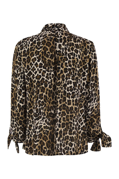 ELISABETTA FRANCHI Animal Print Long Sleeve Shirt with Ribbon Cuffs