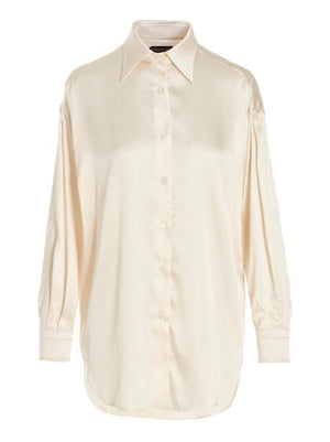 白色女士尖领纽扣衬衫 - FW23系列