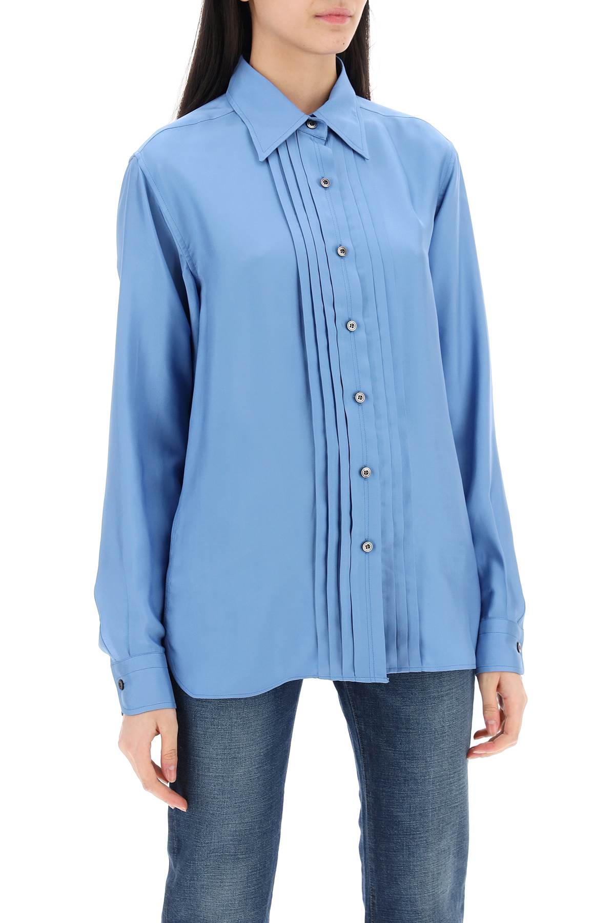 TOM FORD Light Blue Pleated Bib Shirt for Women - SS24 Collection