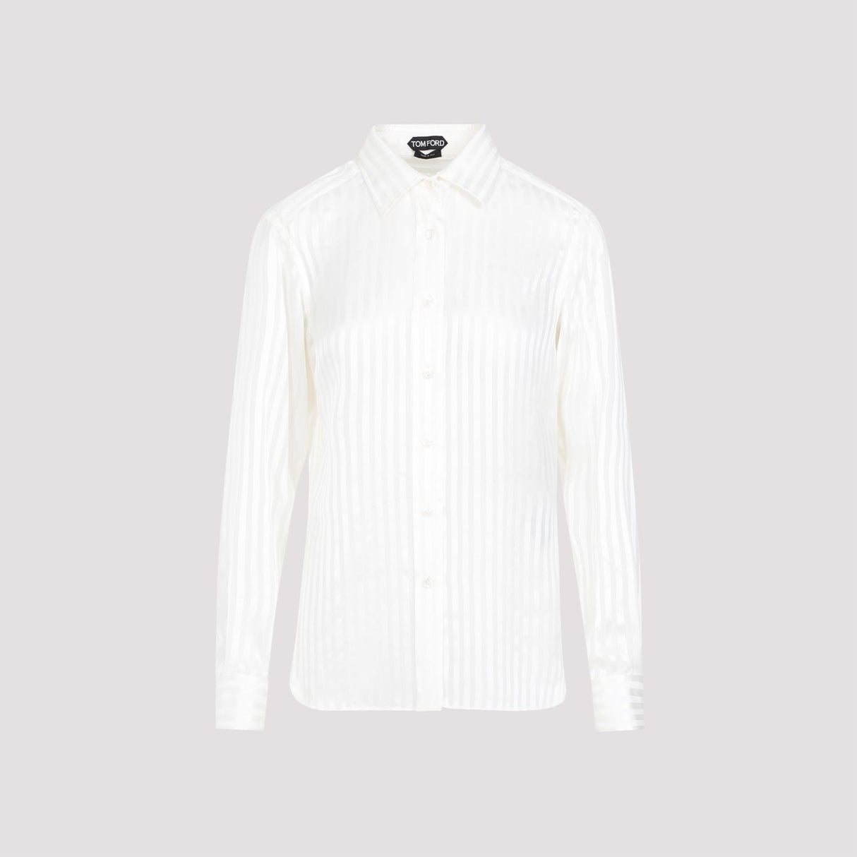 TOM FORD Striped Silk Shirt for SS24 in Nude & Neutrals