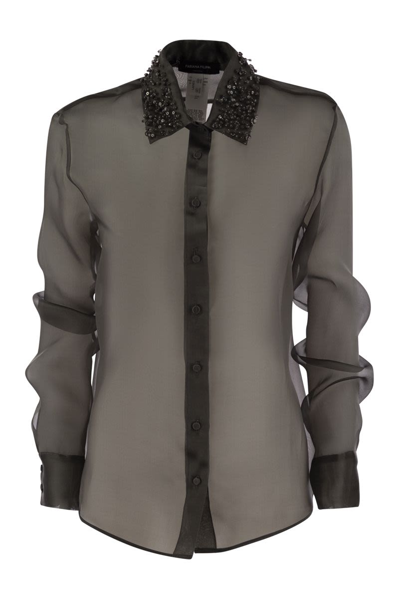 FABIANA FILIPPI Elegant Silk Light Knit Shirt with Luminous Embroidery