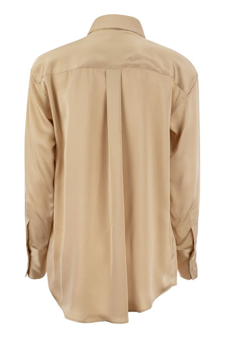 FABIANA FILIPPI Light-weight Long-Line Viscose Satin Shirt for Women in Powder