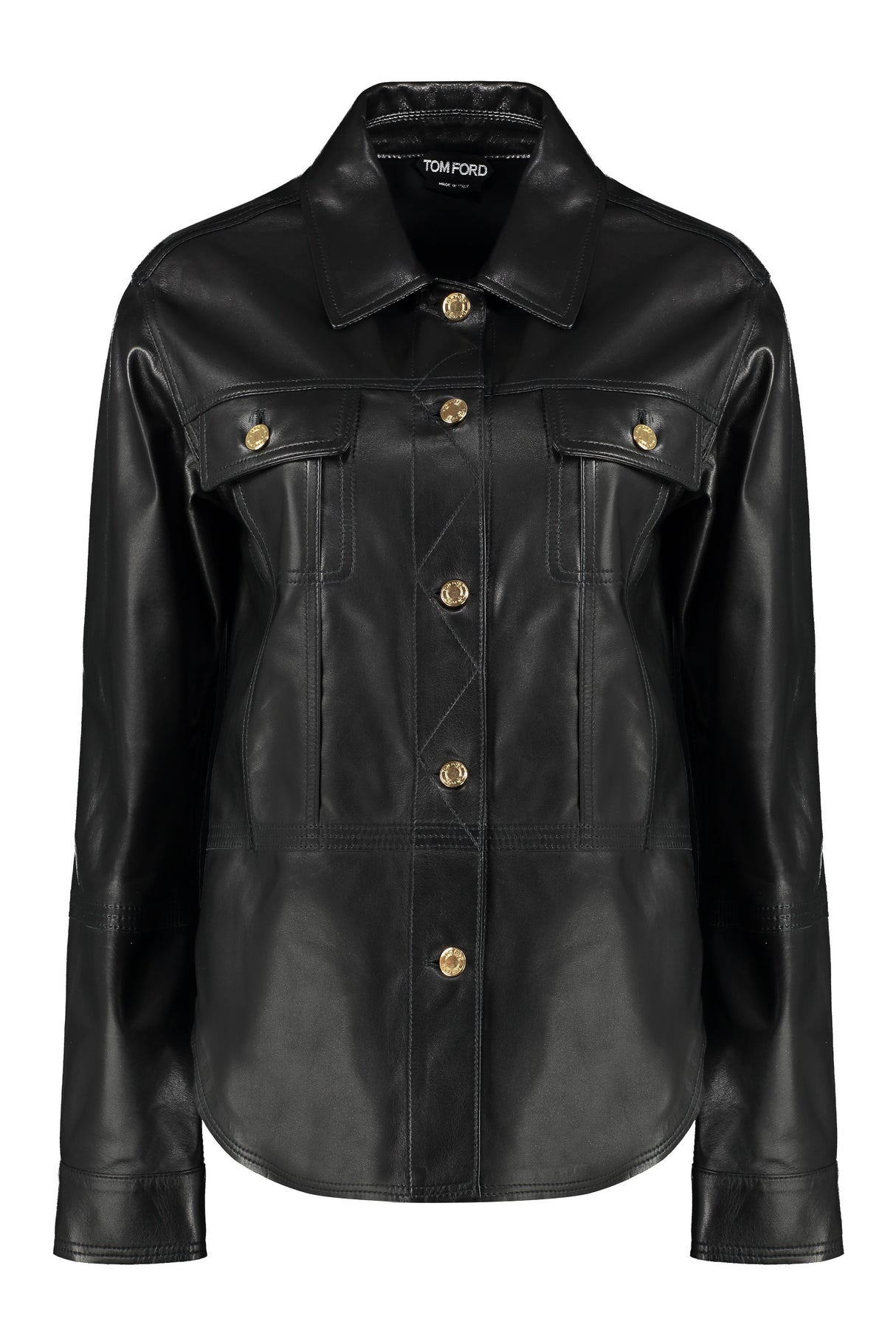 Sophisticated Leather Overshirt with Rounded Hem for Women