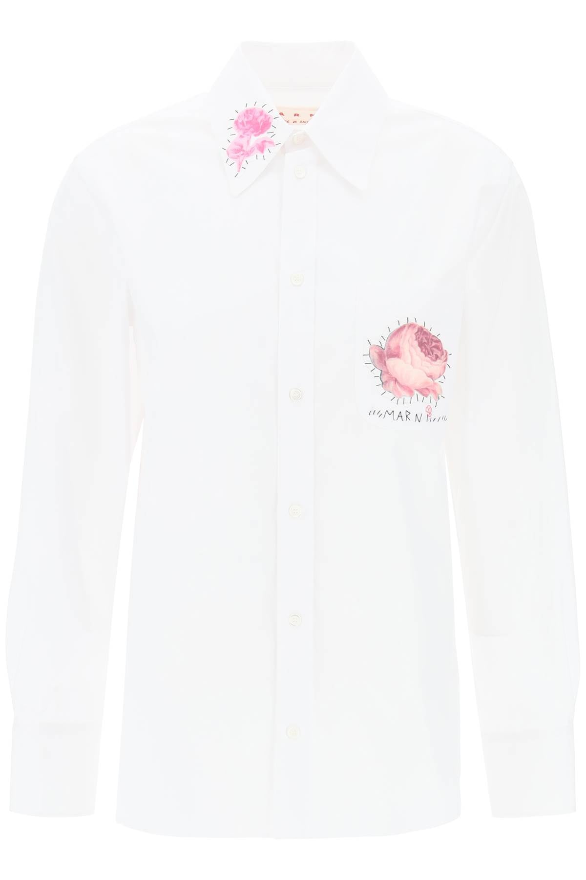 MARNI Floral Print Patch Shirt with Hand-Embroidered Logo