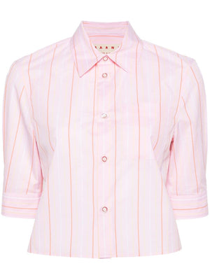 قميص قصير الأكمام مخطط باللون الوردي للنساء